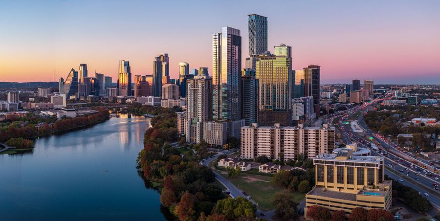 Austin, Texas skyline at sunset